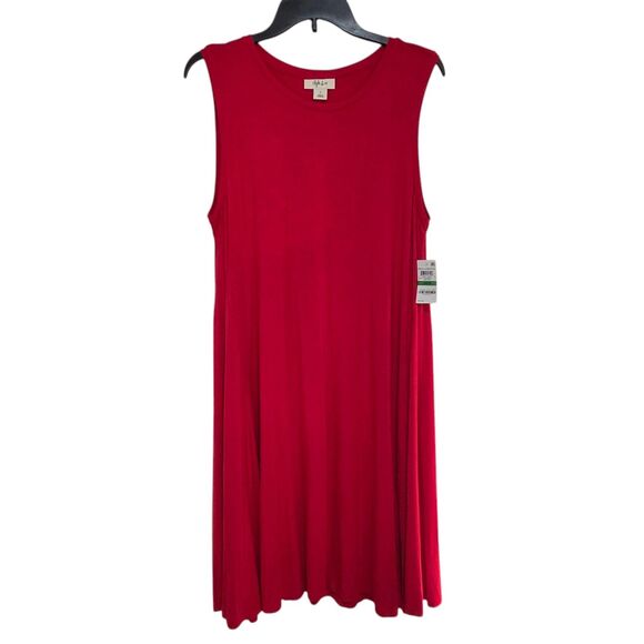 Style & Co Red A-Line Swing Dress Sleeveless Scoop Neck Large Rayon Summer Dress - Picture 3 of 12